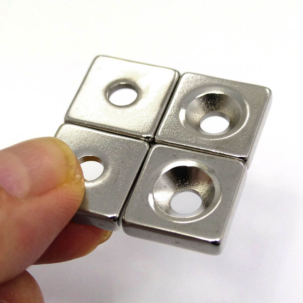 Block Countersunk Neodymium Magnets 15x15x4mm