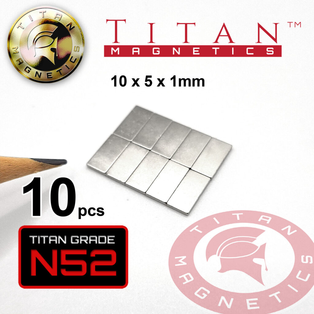 Cuboid Neodymium Grade N52 Magnets 5x10x1mm 10pcs