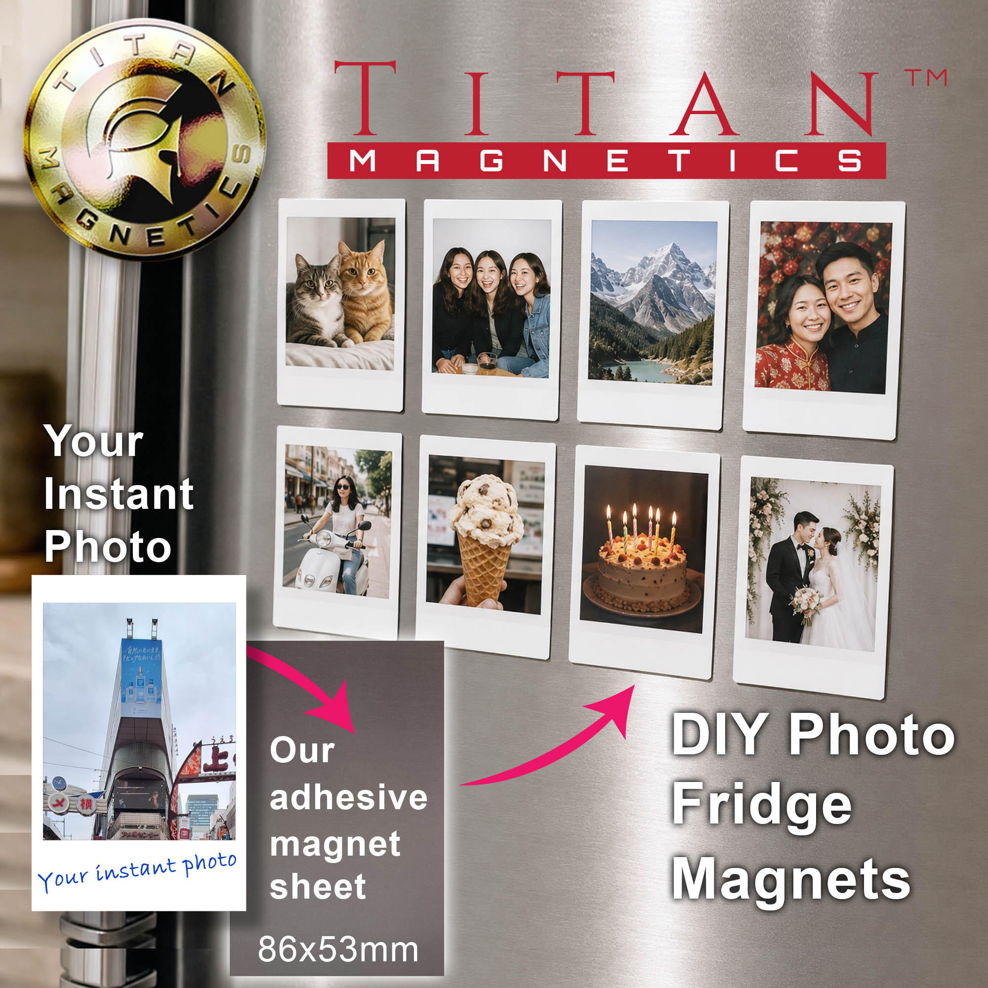 Sticker Magnets for Instant Mini Photos 10pcs 86x53mm- NOT Film!