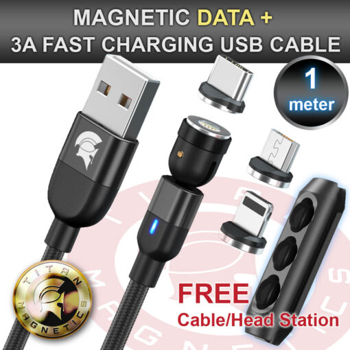 Magnetic USB DATA Cable 3A Fast Charging Micro-USB Black 1meter