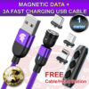 Magnetic USB DATA Transfer Cable-3A Fast Charging Purple Colour Universal plug 1meter