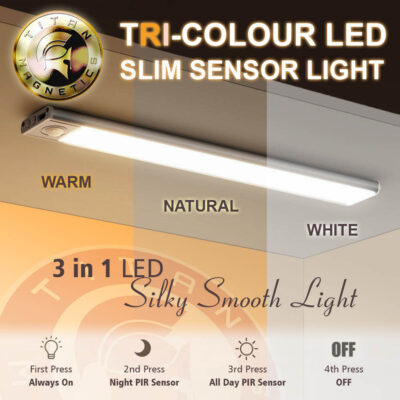 Tri Colour LED Slim Sensor Magnetic Rechargeable Dimmable Light